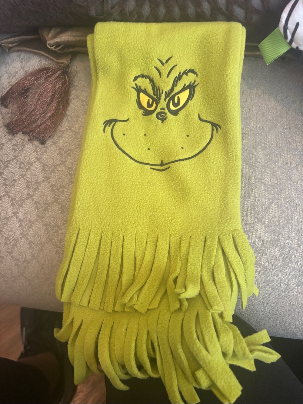 Kids Grinch Fleece Scarf in Lime Green